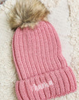 Mama Embroidered Faux Fur Pom Beanie Cap