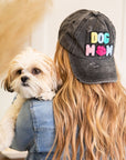 Dog Mom Chenille Patch Distressed Hat Cap