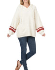 Zenana Hooded Front Pocket Popcorn Sweater - Online Only
