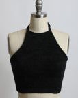 Leto Accessories Fuzzy Sweater Halter Cropped Top