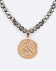 Embossed Medallion Pendant Beaded Necklace