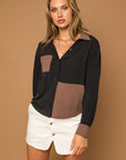 Gilli Long Sleeve Contrast Button Down Top - Online Only