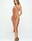 Renee C. Stretch Silky Satin Bias Slip Dress with Slit