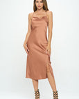 Renee C. Stretch Silky Satin Bias Slip Dress with Slit