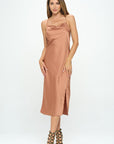 Renee C. Stretch Silky Satin Bias Slip Dress with Slit