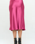 Renee C Solid Stretch Satin Midi Skirt