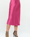 Renee C Solid Stretch Satin Midi Skirt