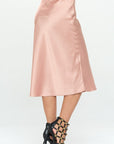 Renee C Made in USA Solid Stretch Satin Midi Skirt