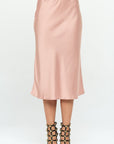 Renee C Made in USA Solid Stretch Satin Midi Skirt