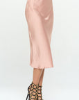 Renee C Made in USA Solid Stretch Satin Midi Skirt