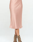 Renee C Made in USA Solid Stretch Satin Midi Skirt