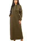 Sexy Long Hoodie Dress by Claude in Olive