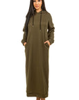 Sexy Long Hoodie Dress by Claude in Olive