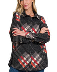 Zenana Jacquard Plaid Shacket with Pockets - Online Only