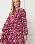 PLUS Floral Crew Neck Midi Dress