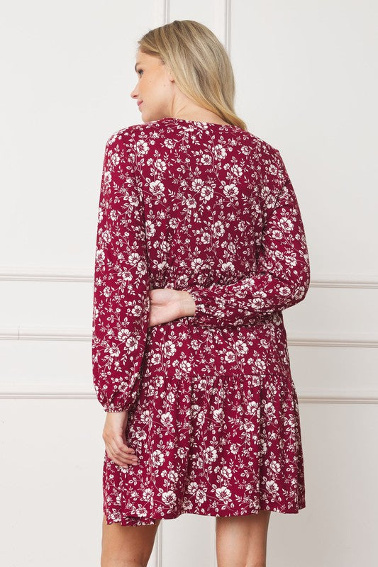 PLUS Floral Crew Neck Midi Dress