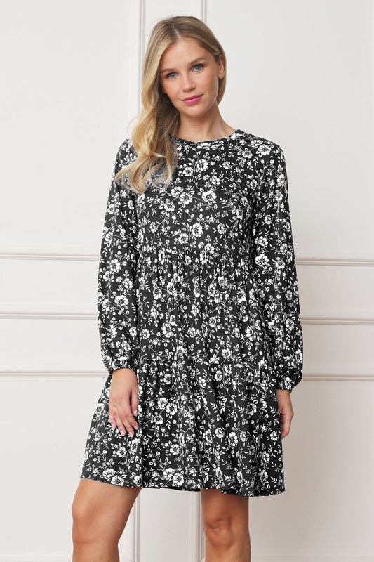 PLUS Floral Crew Neck Midi Dress