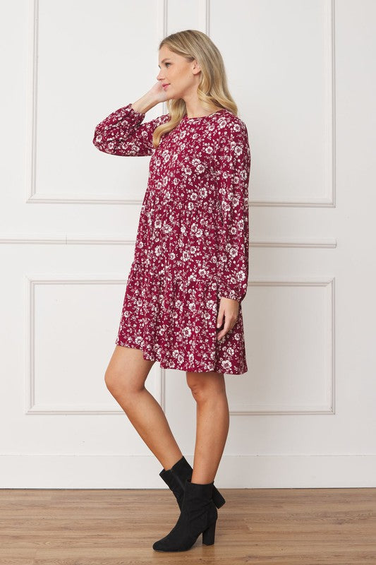 PLUS Floral Crew Neck Midi Dress