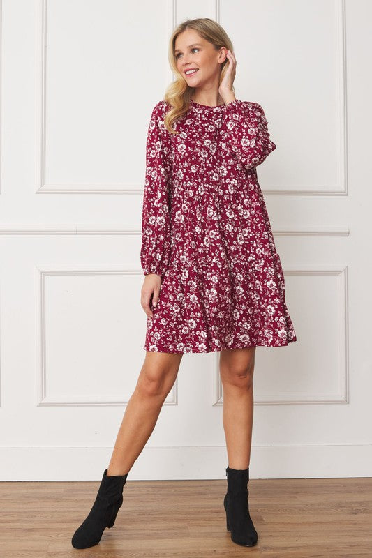 PLUS Floral Crew Neck Midi Dress