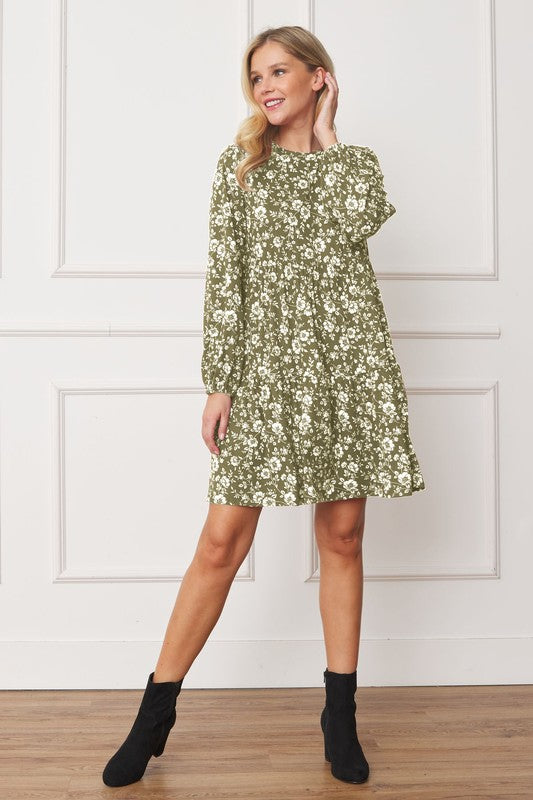 PLUS Floral Crew Neck Midi Dress