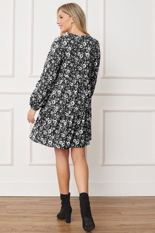 PLUS Floral Crew Neck Midi Dress