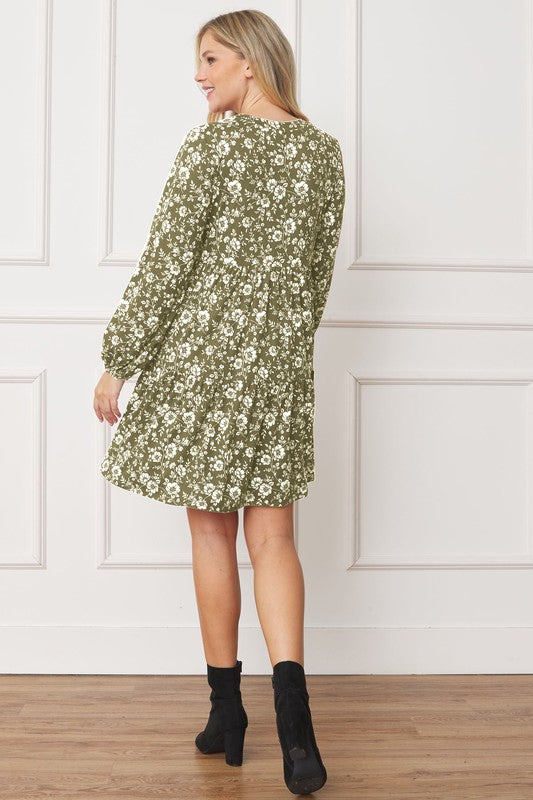 PLUS Floral Crew Neck Midi Dress