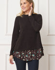 PLUS Layered Floral Tulip Hem Back Accent Top