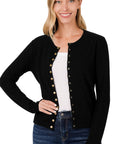 Zenana Crew Neck Snap Button Soft Sweater Cardigan - Online Only