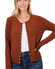 Zenana Crew Neck Snap Button Soft Sweater Cardigan - My Pampered Life Seattle