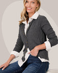 Zenana Crew Neck Snap Button Soft Sweater Cardigan - Online Only