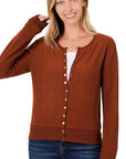 Zenana Crew Neck Snap Button Soft Sweater Cardigan - My Pampered Life Seattle