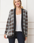 Plaid Contrast Drape Open Cardigan