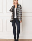 Plaid Contrast Drape Open Cardigan