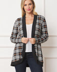 Plaid Contrast Drape Open Cardigan