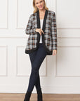 Plaid Contrast Drape Open Cardigan