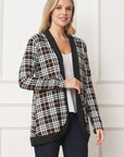 Plaid Contrast Drape Open Cardigan