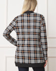 Plaid Contrast Drape Open Cardigan