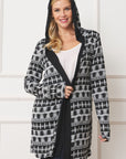 Plus Long Tribal Print Hooded Cardigan