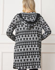 Plus Long Tribal Print Hooded Cardigan