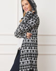 Plus Long Tribal Print Hooded Cardigan