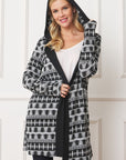 Plus Long Tribal Print Hooded Cardigan