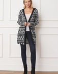 Plus Long Tribal Print Hooded Cardigan