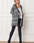 Plus Long Tribal Print Hooded Cardigan