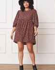 Plus Abstract Polka Dot Bishop Sleeve Mini Dress