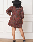 Plus Abstract Polka Dot Bishop Sleeve Mini Dress