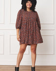 Plus Abstract Polka Dot Bishop Sleeve Mini Dress