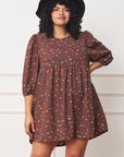 Plus Abstract Polka Dot Bishop Sleeve Mini Dress