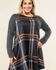 Plus Stripe Sleeve A- Line Mini Dress