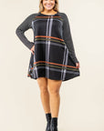 Plus Stripe Sleeve A- Line Mini Dress