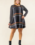 Plus Stripe Sleeve A- Line Mini Dress